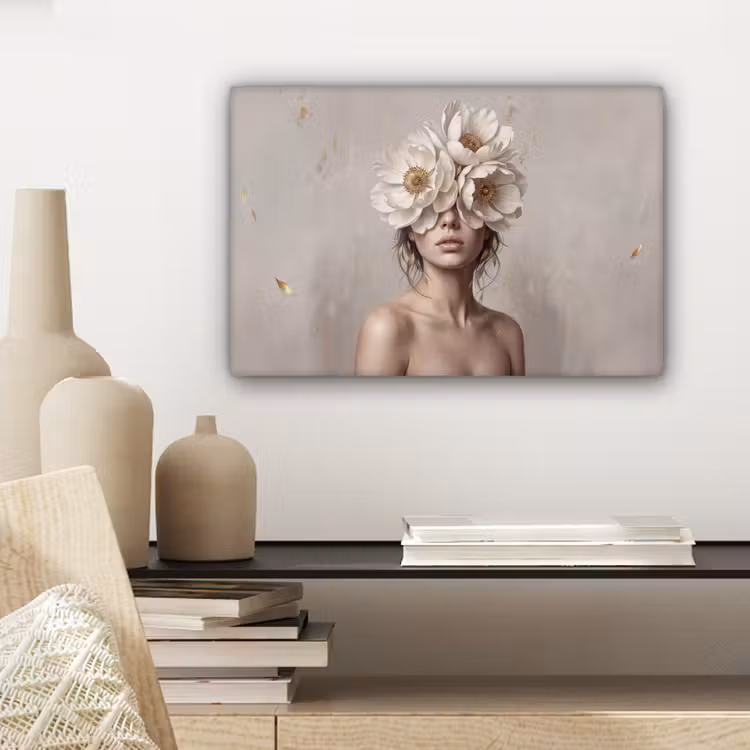 Canvas schilderij - Vrouw - Pioenroos - Wit — 5