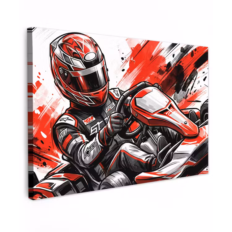 Canvas schilderij - Kart - Coureur - Snelheid - Rood — 1