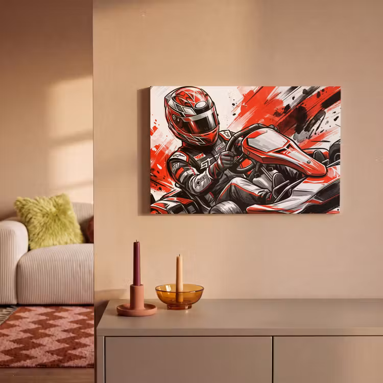 Canvas schilderij - Kart - Coureur - Snelheid - Rood — 2