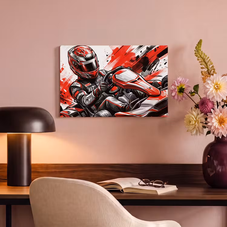 Canvas schilderij - Kart - Coureur - Snelheid - Rood — 4