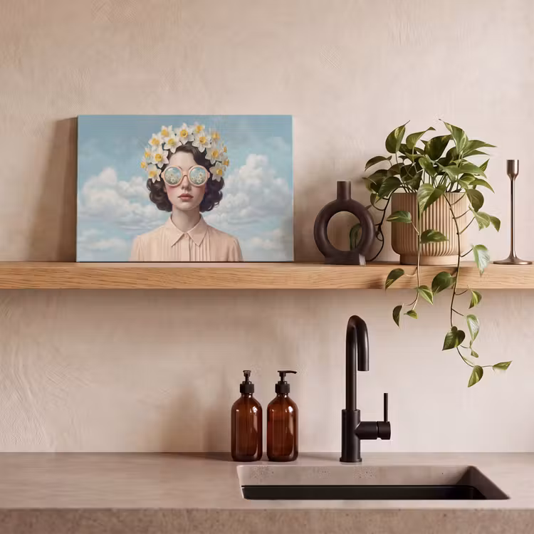 Canvas schilderij - Vrouw - Narcissen - Geel — 3