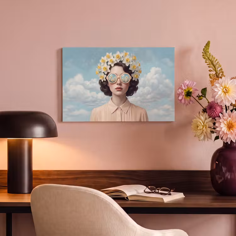 Canvas schilderij - Vrouw - Narcissen - Geel — 4