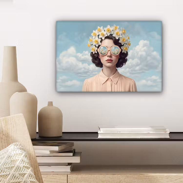 Canvas schilderij - Vrouw - Narcissen - Geel — 5