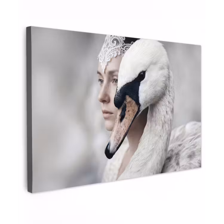 Canvas schilderij - Vrouw - Zwaan - Wit — 1