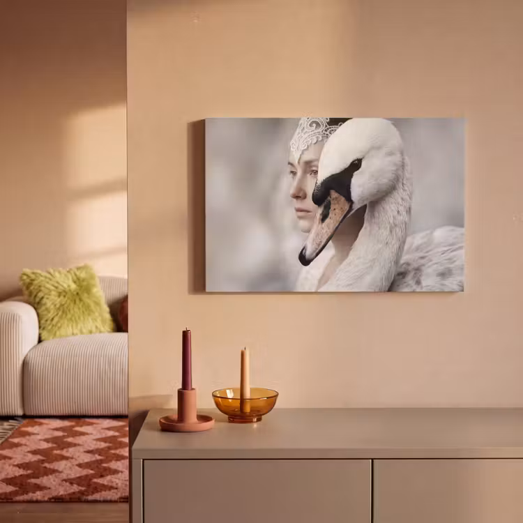 Canvas schilderij - Vrouw - Zwaan - Wit — 2