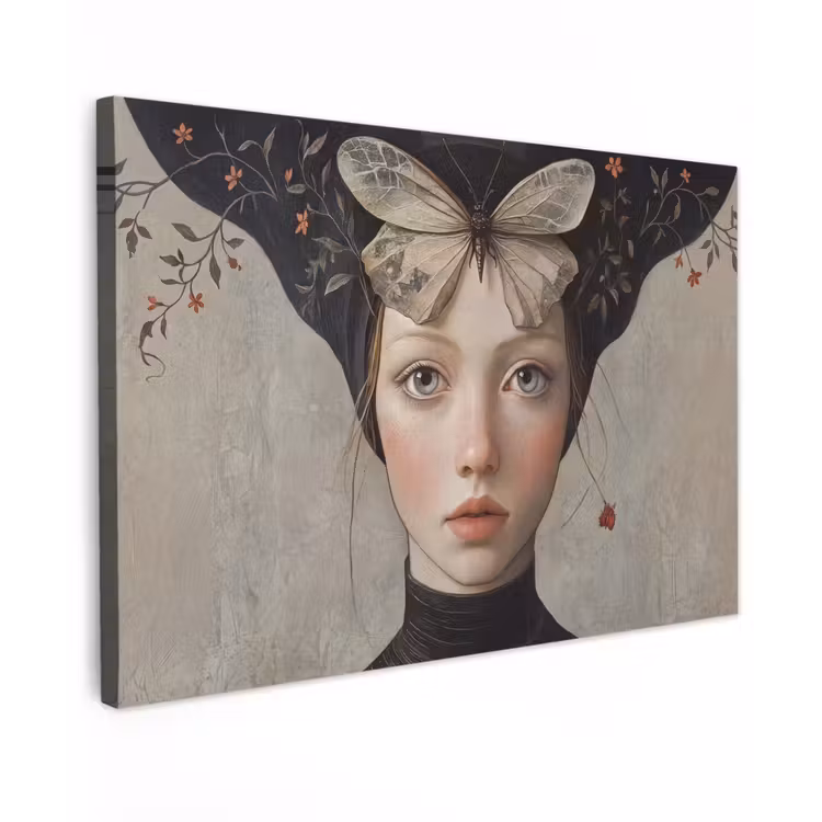 Canvas schilderij - Woman - Butterfly - Art - Classic - Muted — 1