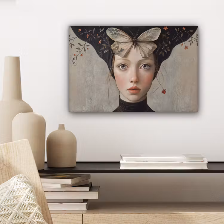 Canvas schilderij - Woman - Butterfly - Art - Classic - Muted — 5