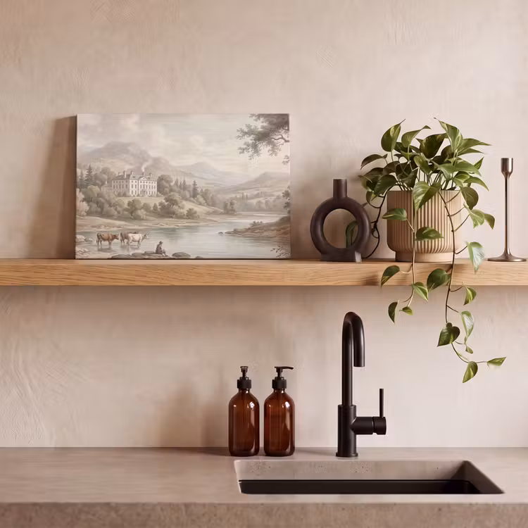 Canvas schilderij - Landhuis - Rivier - Vee — 3