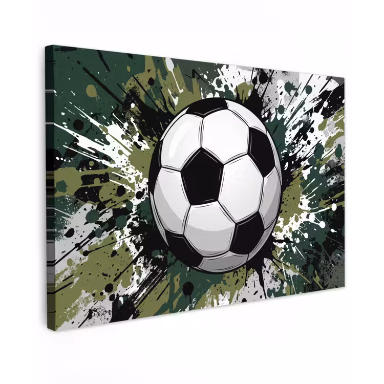 Canvas schilderij - Voetbal - Verf - Spetters - Groen — 1