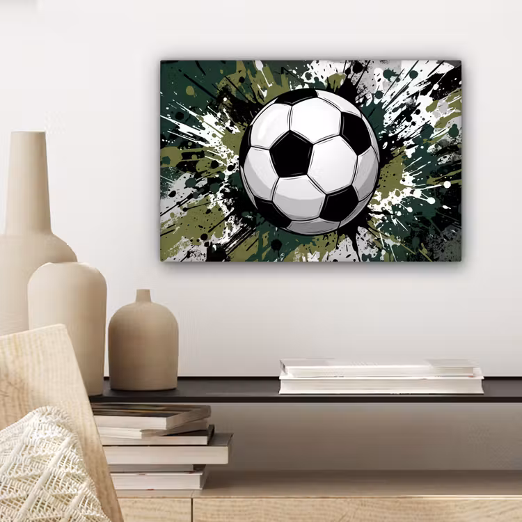 Canvas schilderij - Voetbal - Verf - Spetters - Groen — 5