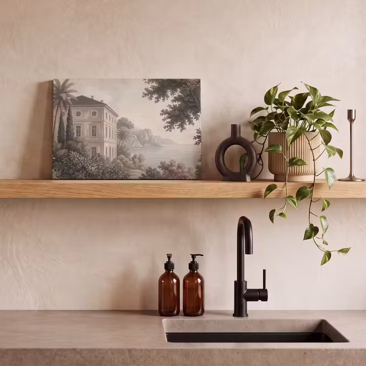 Canvas schilderij - Zee - Villa - Beige — 3