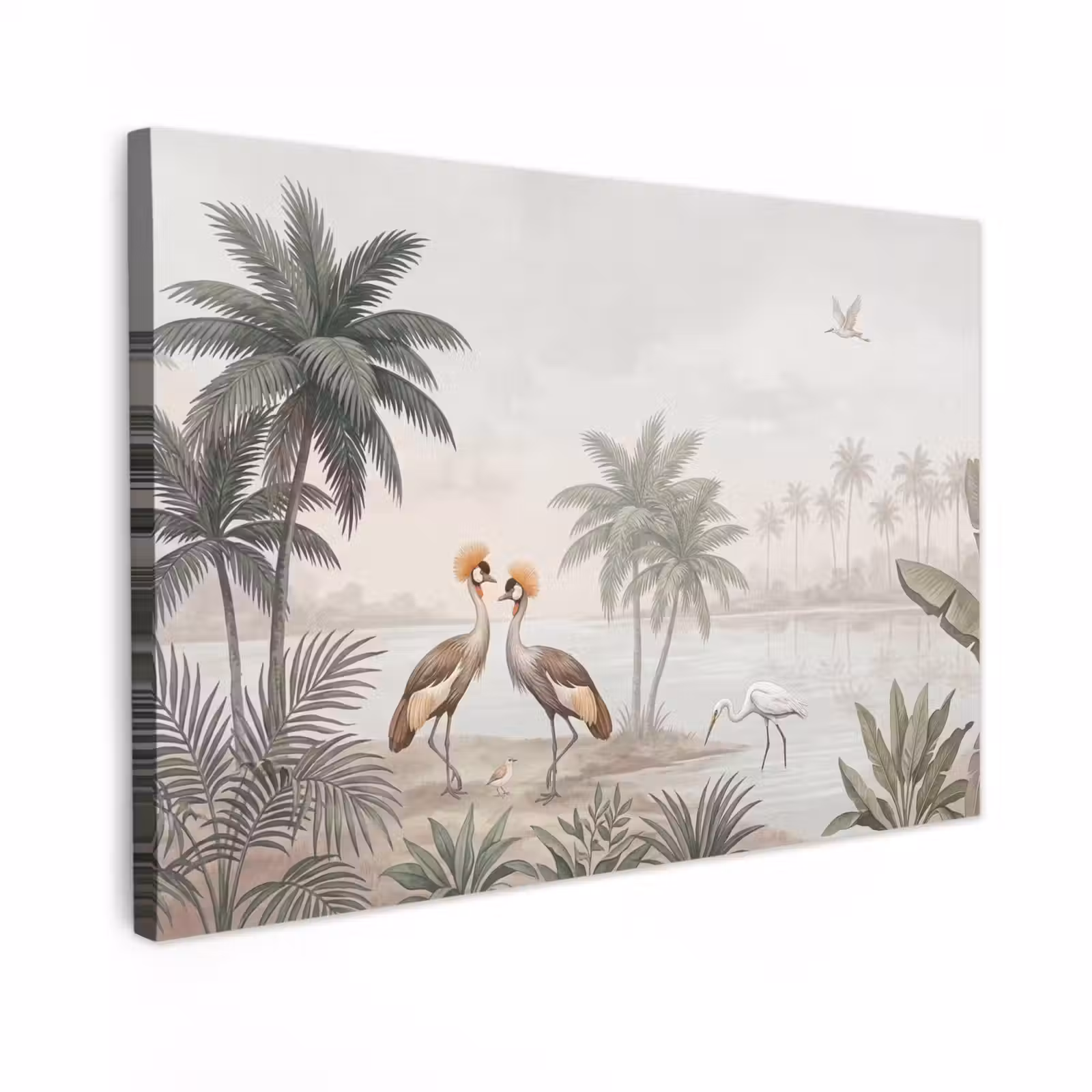 Canvas schilderij - Kraanvogels - Palmbomen - Tropisch — 1