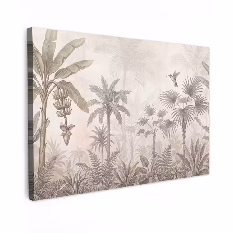 Canvas schilderij - Jungle - Banenboom - Kolibrie - Beige — 1