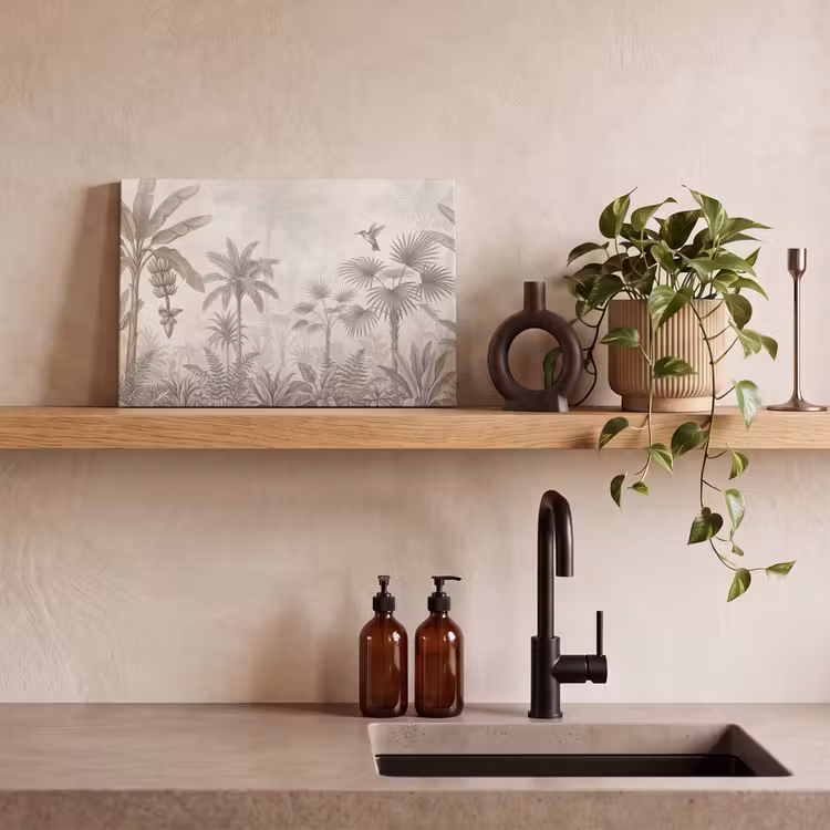 Canvas schilderij - Jungle - Banenboom - Kolibrie - Beige — 3