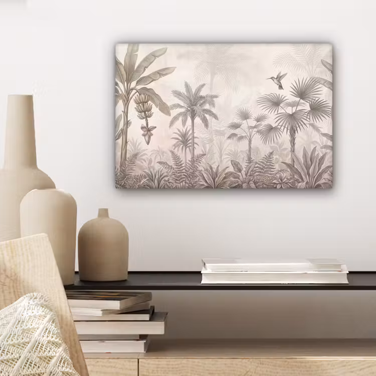 Canvas schilderij - Jungle - Banenboom - Kolibrie - Beige — 5
