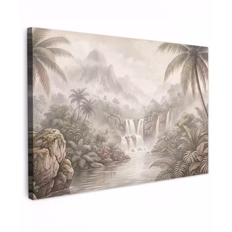 Canvas schilderij - Jungle - Watervallen - Tropisch - Illustratie — 1