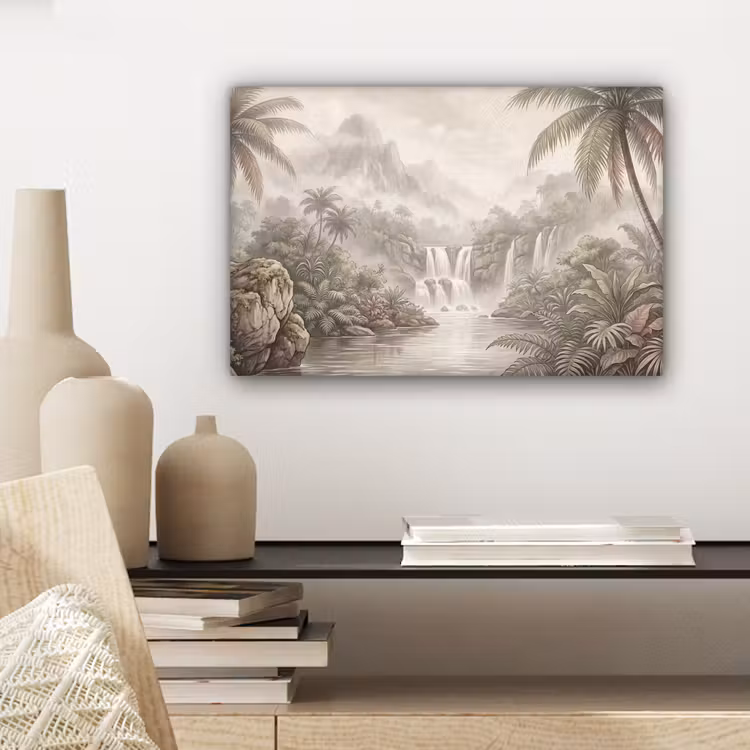 Canvas schilderij - Jungle - Watervallen - Tropisch - Illustratie — 5