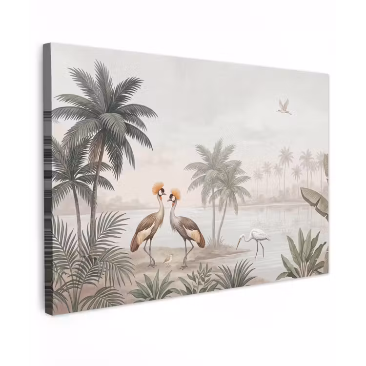 Canvas schilderij - Kraanvogels - Palmbomen - Tropisch — 1