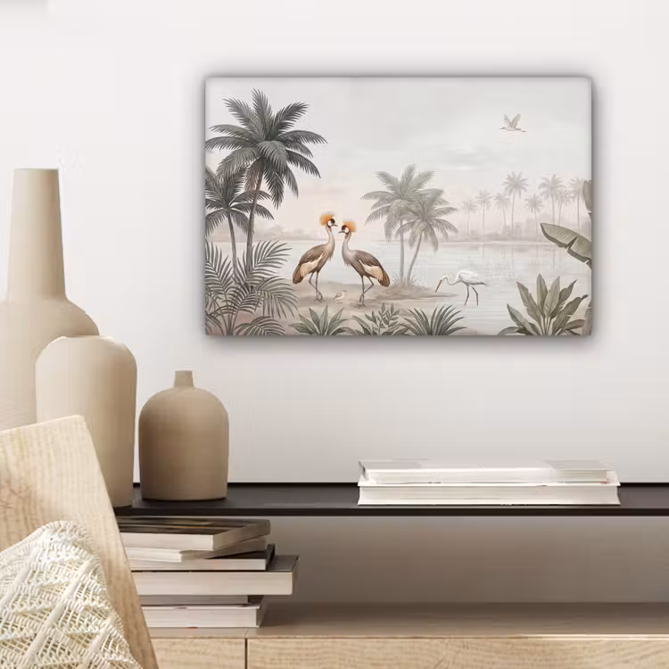 Canvas schilderij - Kraanvogels - Palmbomen - Tropisch — 5