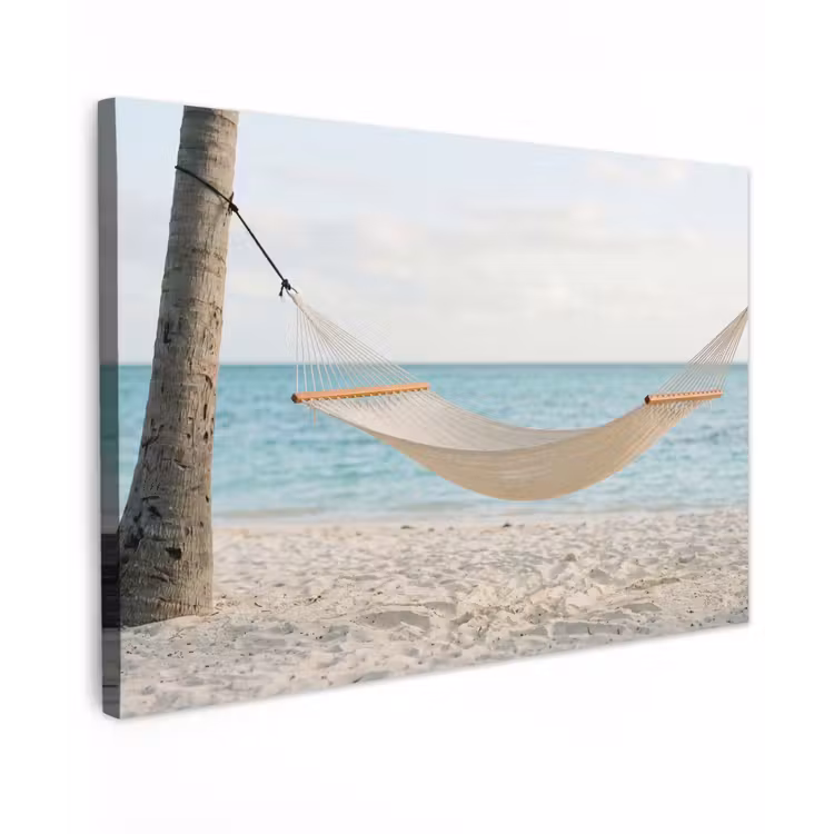 Canvas schilderij - Hangmat - Strand - Wit — 1