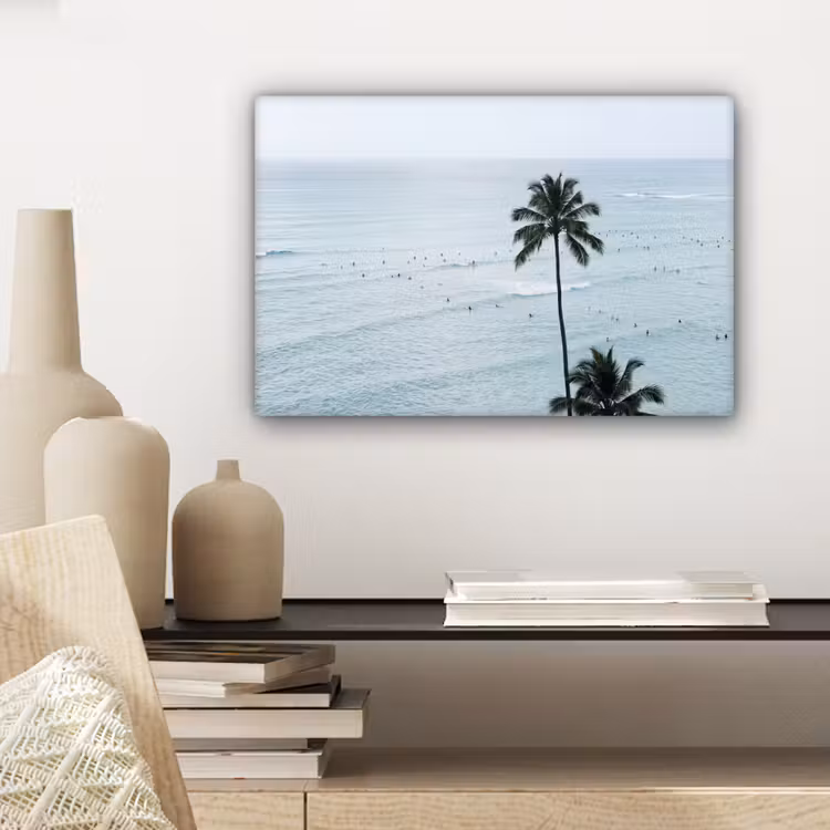 Canvas schilderij - Oceaan - Palmbomen - Surfers — 5