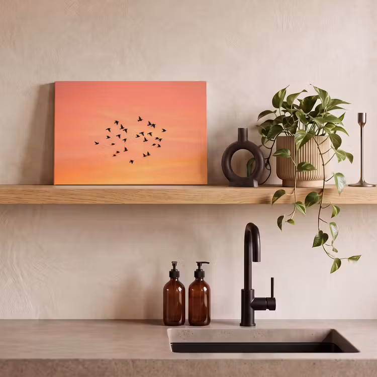 Canvas schilderij - Zwerm - Vogels - Oranje — 3