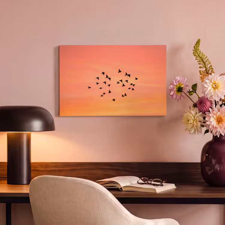 Canvas schilderij - Zwerm - Vogels - Oranje — 4