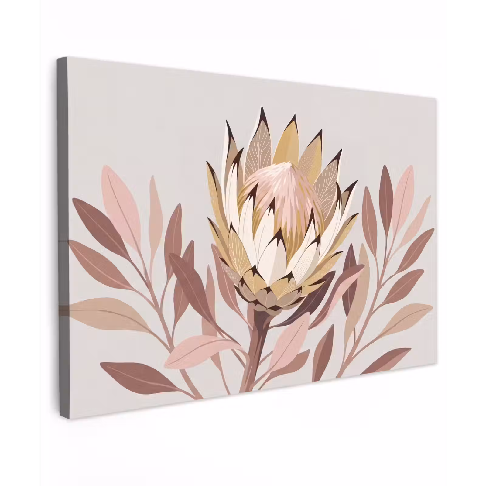 Canvas schilderij - Protea - Bloem - Botanisch - Beige — 1