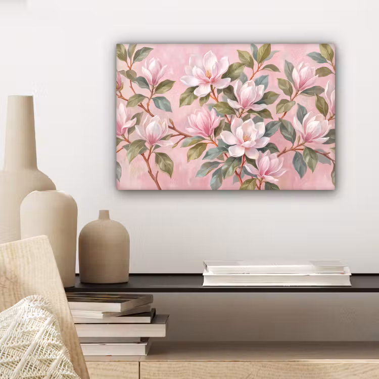 Canvas schilderij - Magnolia's - Patroon - Roze — 5