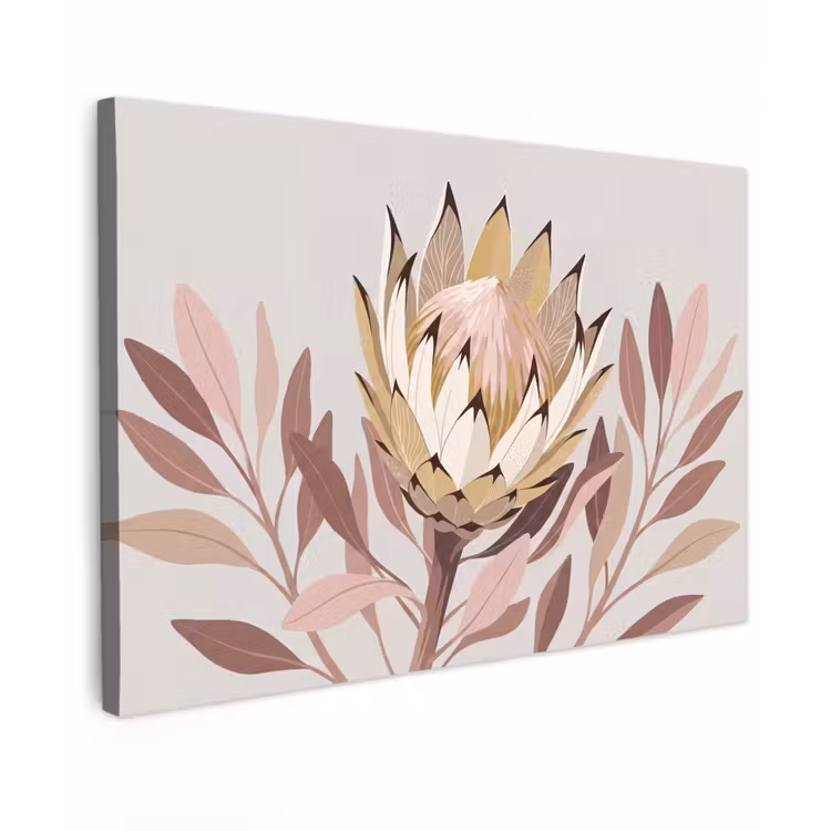 Canvas schilderij - Protea - Bloem - Botanisch - Beige — 1