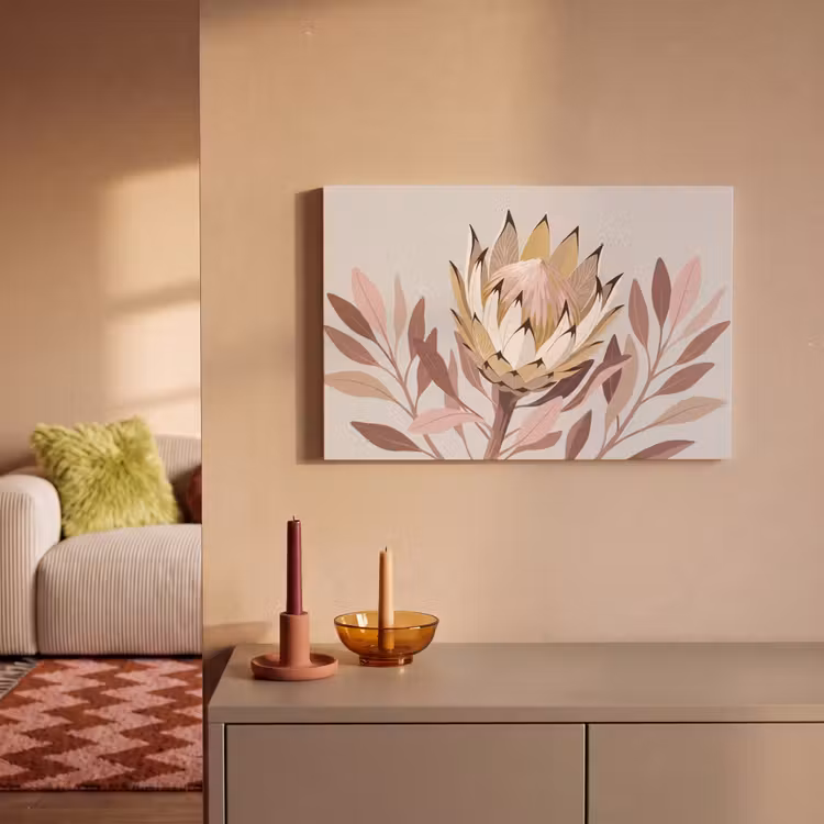 Canvas schilderij - Protea - Bloem - Botanisch - Beige — 2
