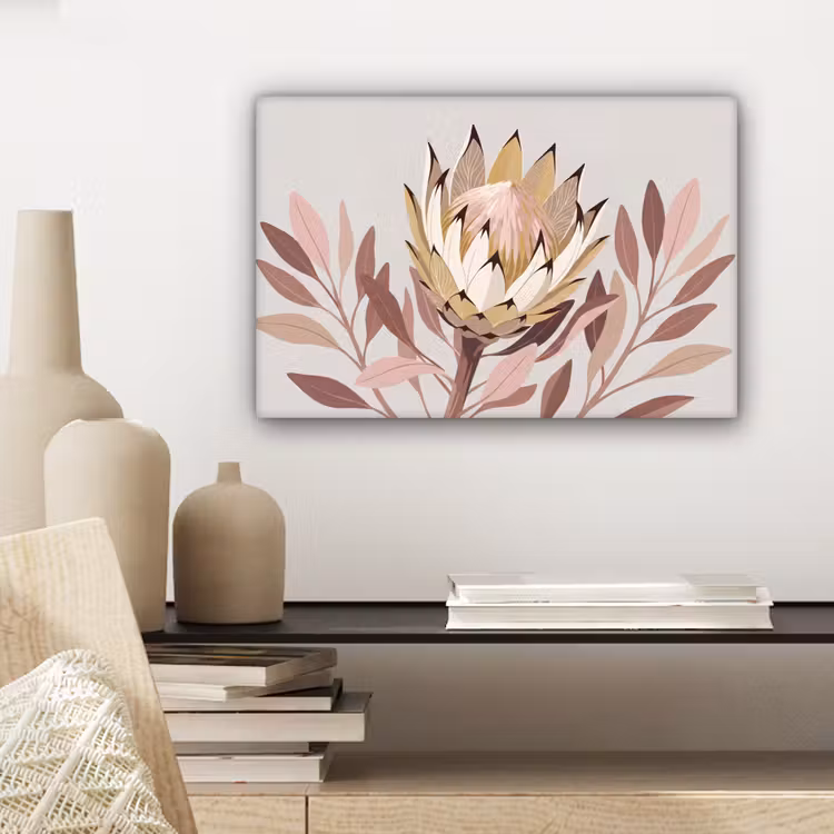 Canvas schilderij - Protea - Bloem - Botanisch - Beige — 5