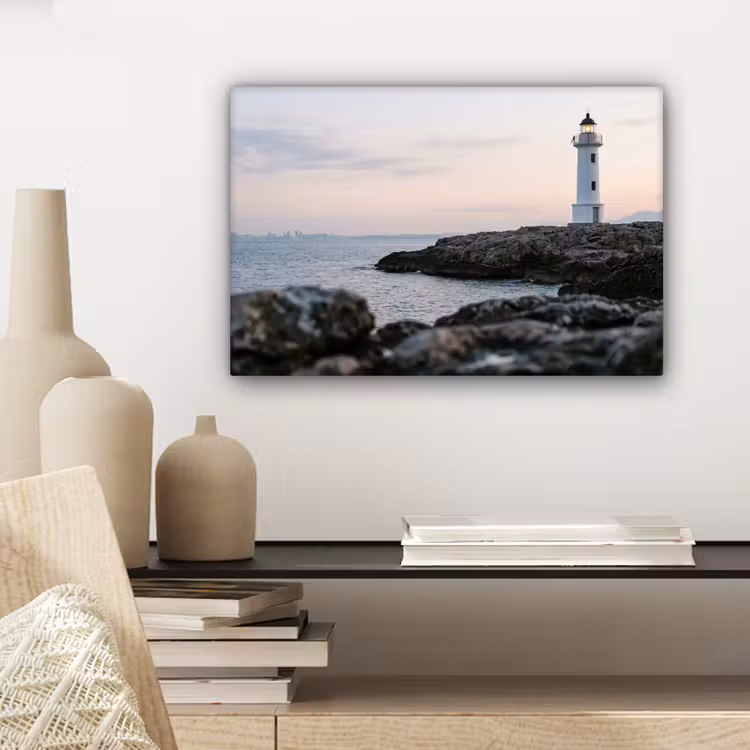 Canvas schilderij - Rotsen - Vuurtoren - Wit — 5