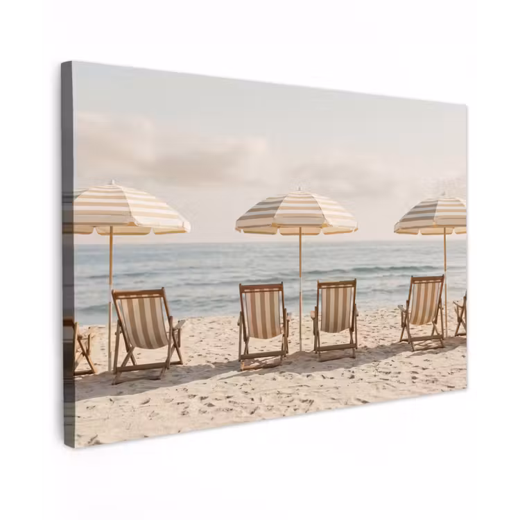 Canvas schilderij - Strand - Stoelen - Parasol — 1