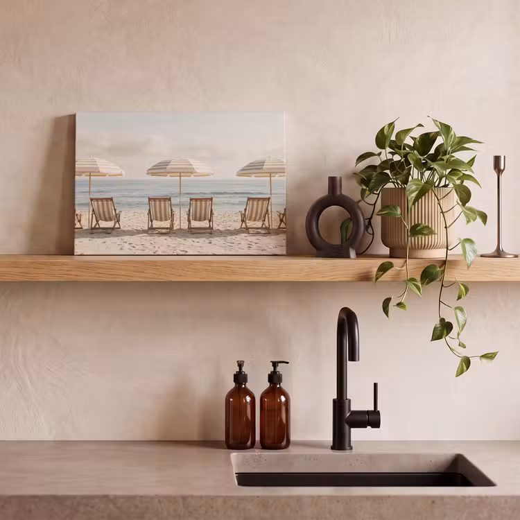 Canvas schilderij - Strand - Stoelen - Parasol — 3