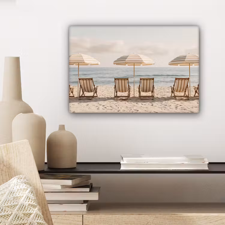 Canvas schilderij - Strand - Stoelen - Parasol — 5