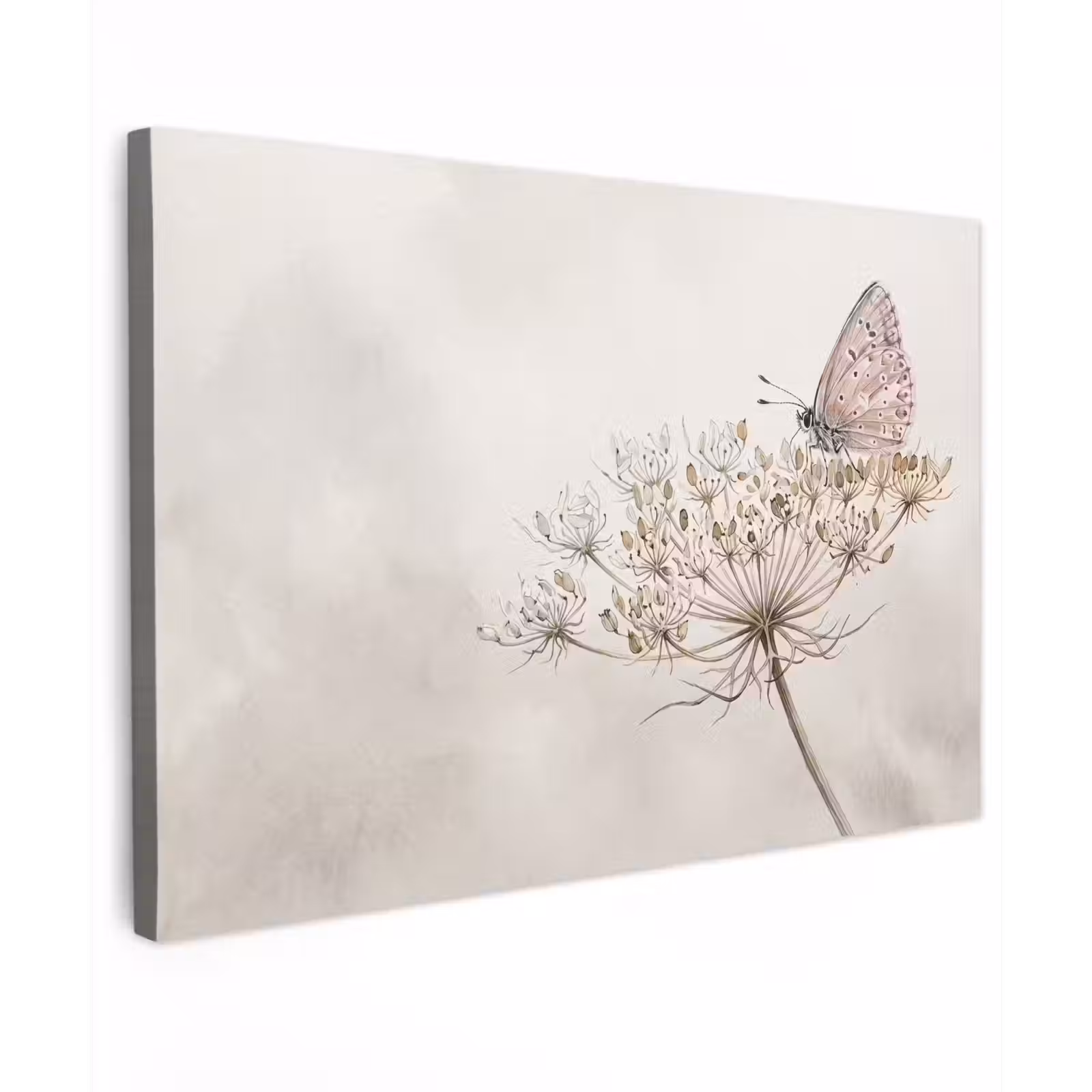 Canvas schilderij - Vlinder - Bloem -Natuur - Beige — 1