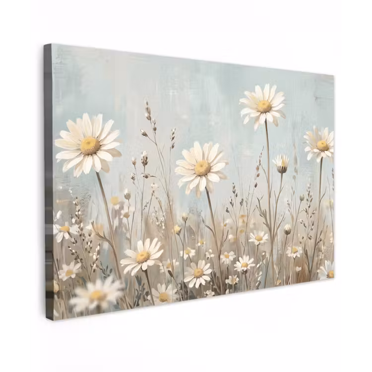 Canvas schilderij - Madelief - Illustratie - Wit — 1