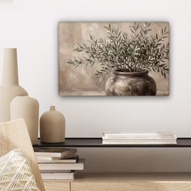 Canvas schilderij - Olijfplant - Aardenpot - Abstract - Beige — 5
