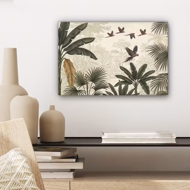 Canvas schilderij - Papagaaien - Jungle - Tropisch - Green — 5