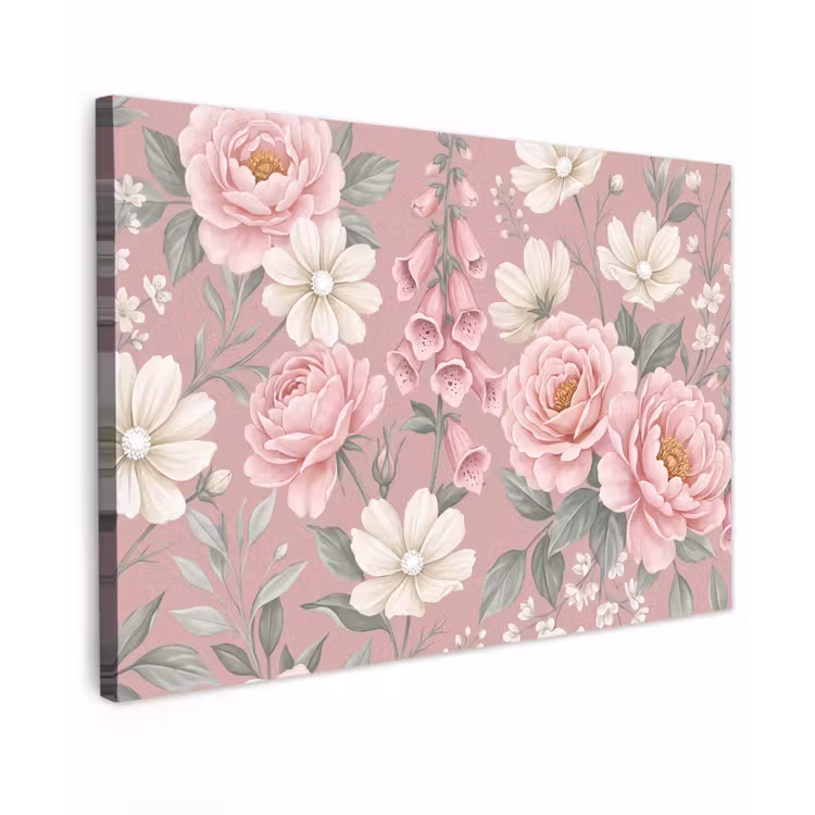Canvas schilderij - Pioenrozen - Vingerhoedskruid - Pink — 1