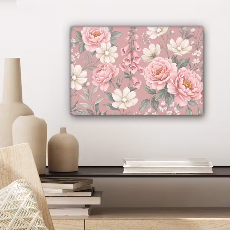 Canvas schilderij - Pioenrozen - Vingerhoedskruid - Pink — 5