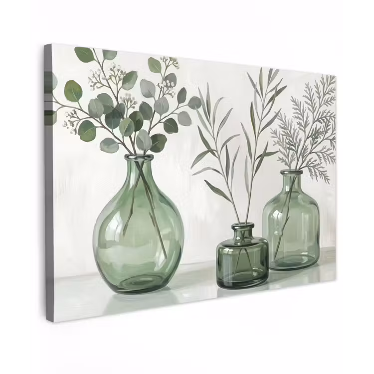 Canvas schilderij - Vazen - Bladeren - Groen — 1