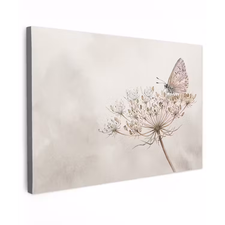 Canvas schilderij - Vlinder - Bloem -Natuur - Beige — 1