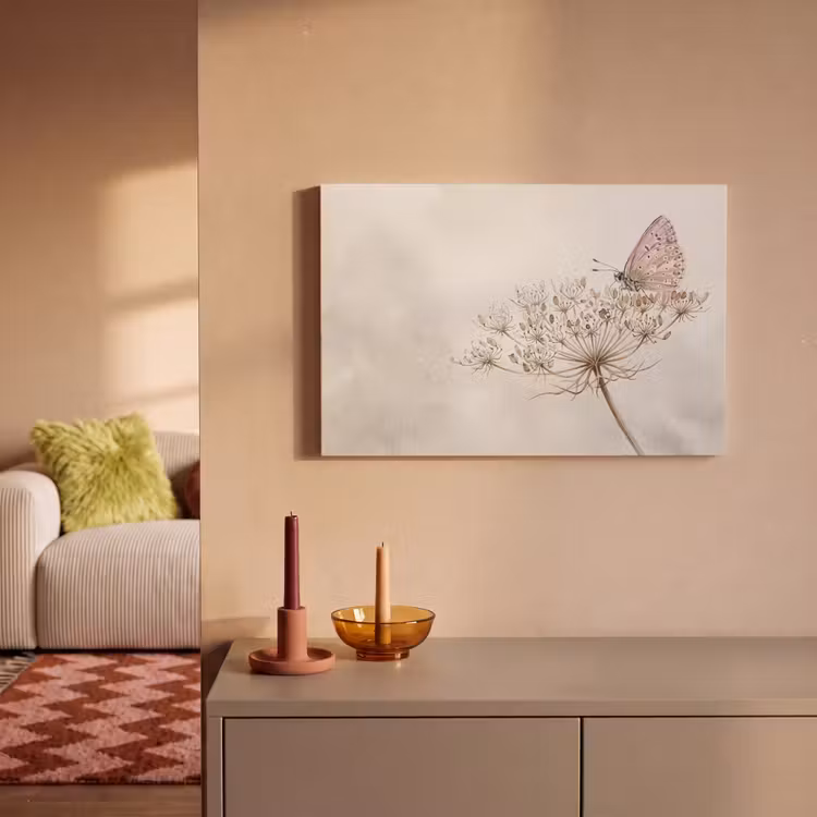 Canvas schilderij - Vlinder - Bloem -Natuur - Beige — 2