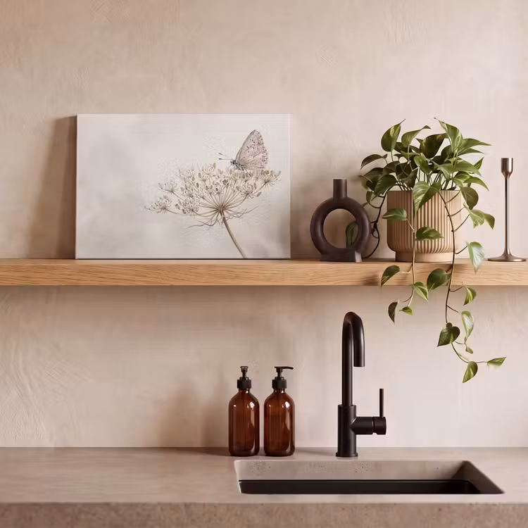 Canvas schilderij - Vlinder - Bloem -Natuur - Beige — 3