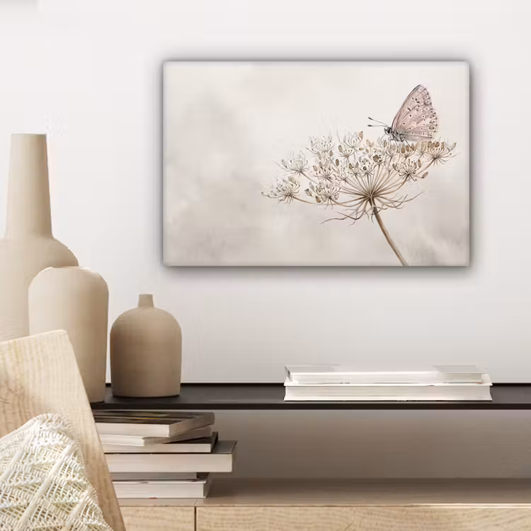 Canvas schilderij - Vlinder - Bloem -Natuur - Beige — 5
