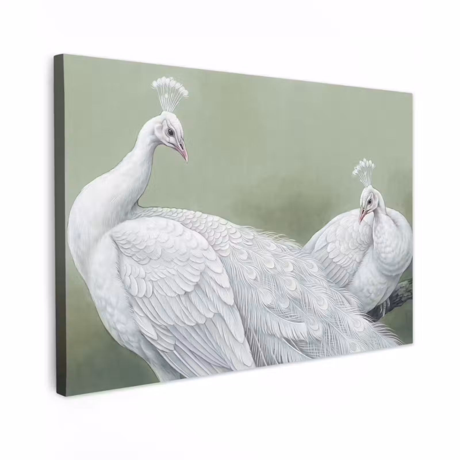 Canvas schilderij - Pauwen - Wit - Natuur - Groen — 1