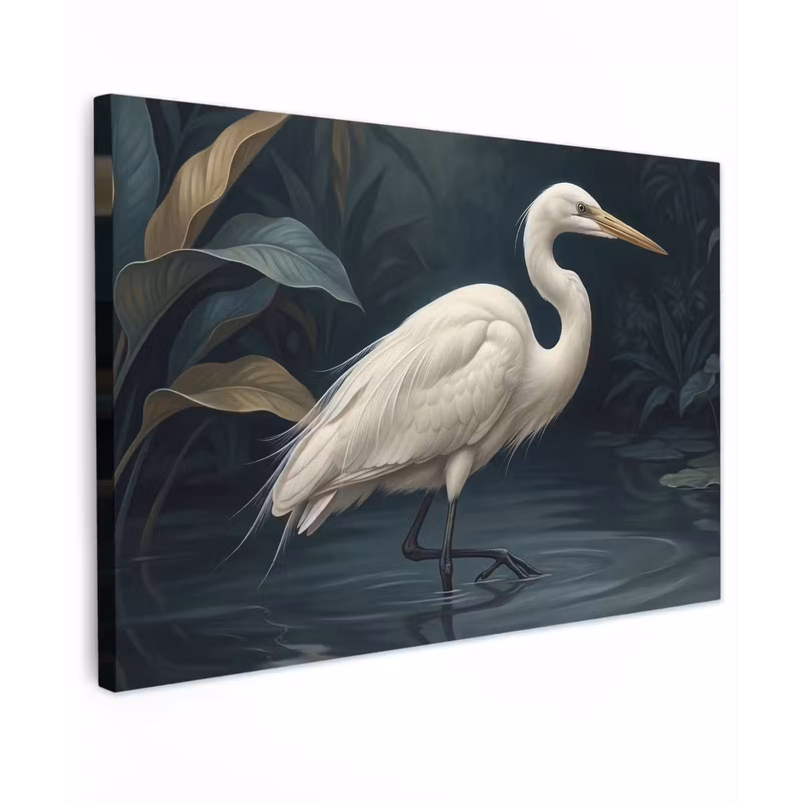 Canvas schilderij - Reiger - Water - Natuur - Modern - Wit — 1