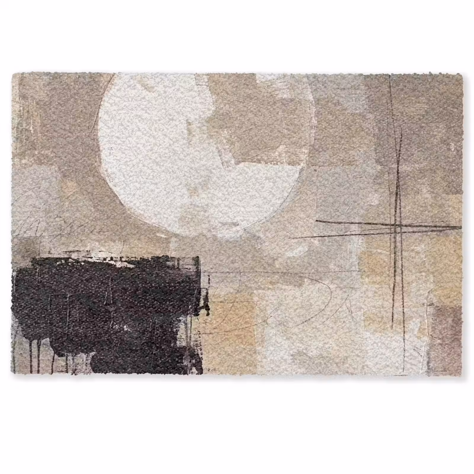 Deurmat - Abstract - Cirkel - Modern - Beige - Zwart - Minimalistisch — 1